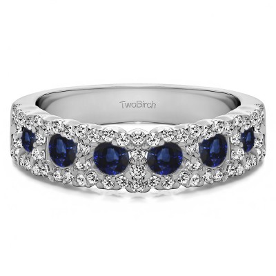 0.84 Carat Sapphire and Diamond Alternating Small and Large Round Wedding Ring