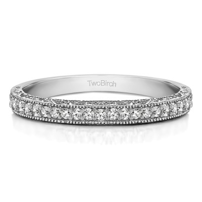 0.34 Carat Milgrained Pave Set Vintage Wedding Ring With Cubic Zirconia Mounted in Sterling Silver.(Size 11)