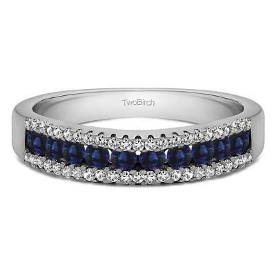 0.6 Carat Sapphire and Diamond Three Row Recessed Center Wedding Ring