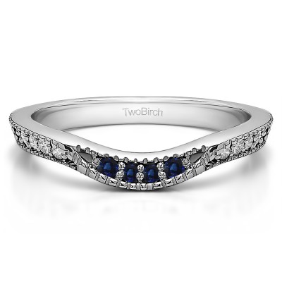 0.31 Ct. Sapphire and Diamond Knife Edge Vintage Curved Wedding Ring