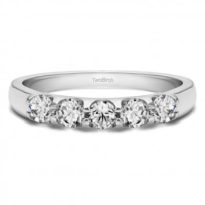 0.65 Carat Classic Double Shared Prong Wedding Band With Cubic Zirconia Mounted in Sterling Silver.(Size 7)
