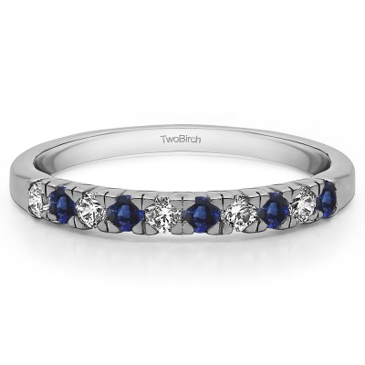 0.3 Carat Sapphire and Diamond Ten Stone French Cut Pave Set Wedding Ring