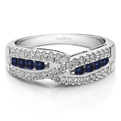 0.61 Carat Sapphire and Diamond Cross Over U Prong Set Wedding Ring