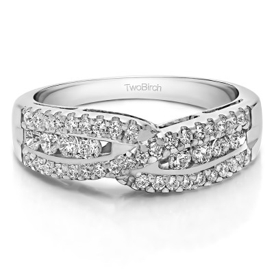 0.61 Carat Cross Over U Prong Set Wedding Ring With Cubic Zirconia Mounted in Sterling Silver.(Size 4)