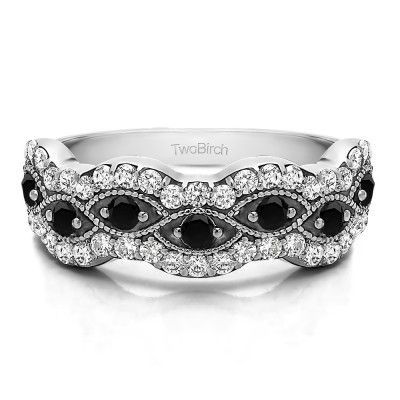0.88 Carat Black and White Pave Set Millgrained Infinity Wedding Ring