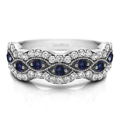 0.88 Carat Sapphire and Diamond Pave Set Millgrained Infinity Wedding Ring