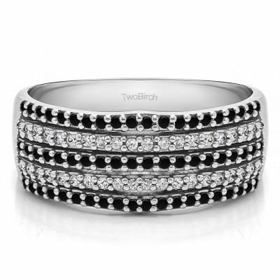 0.5 Carat Black and White Multi Row Shared Prong Wedding Ring