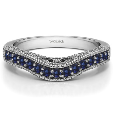 0.3 Ct. Sapphire Vintage Millgrained and Filigree Contour Wedding Ring