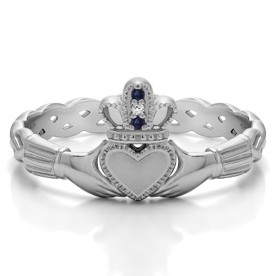 0.02 Carat Sapphire and Diamond Celtic Claddagh Wedding Ring