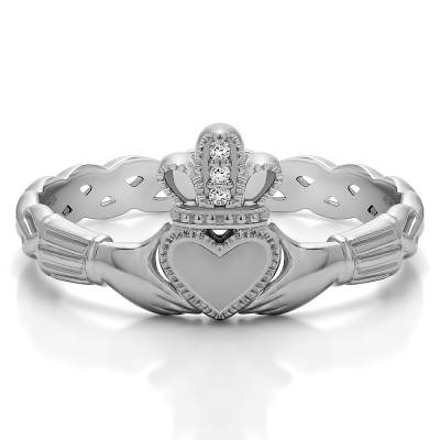 0.02 Carat Celtic Claddagh Wedding Ring With Cubic Zirconia Mounted in Sterling Silver (Size 6)