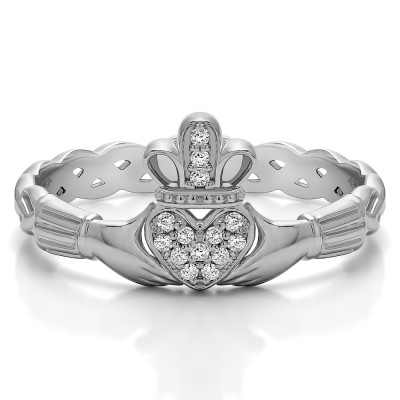 0.07 Carat Celtic Claddagh Wedding Ring with Pave Heart