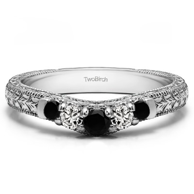0.33 Ct. Black and White Vintage Engraved Curved Ring