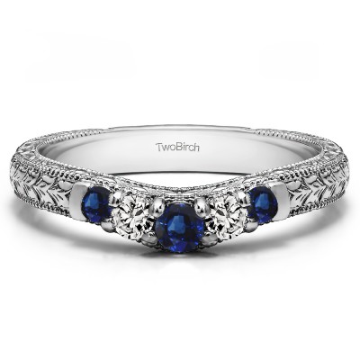 0.33 Ct. Sapphire and Diamond Vintage Engraved Curved Ring