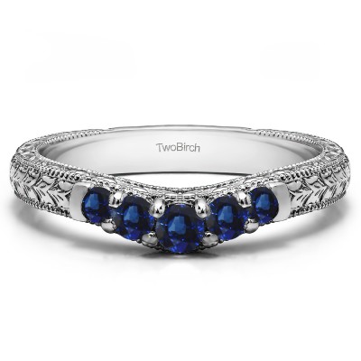 0.33 Ct. Sapphire Vintage Engraved Curved Ring