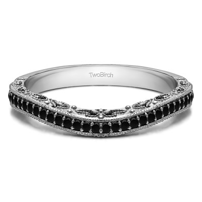 0.18 Ct. Black Filigree and Millgrained Vintage Contour Band