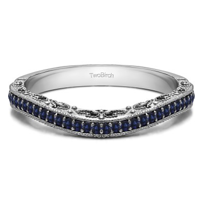 0.18 Ct. Sapphire Filigree and Millgrained Vintage Contour Band